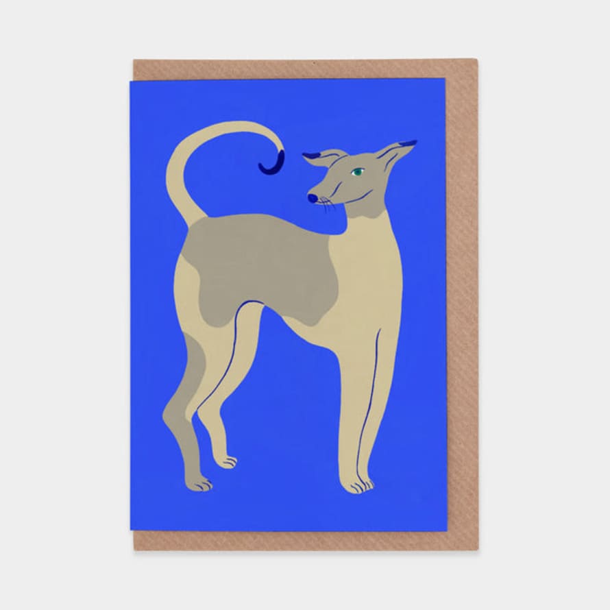 Agathe Singer Young Dog On Blue Greetings Card