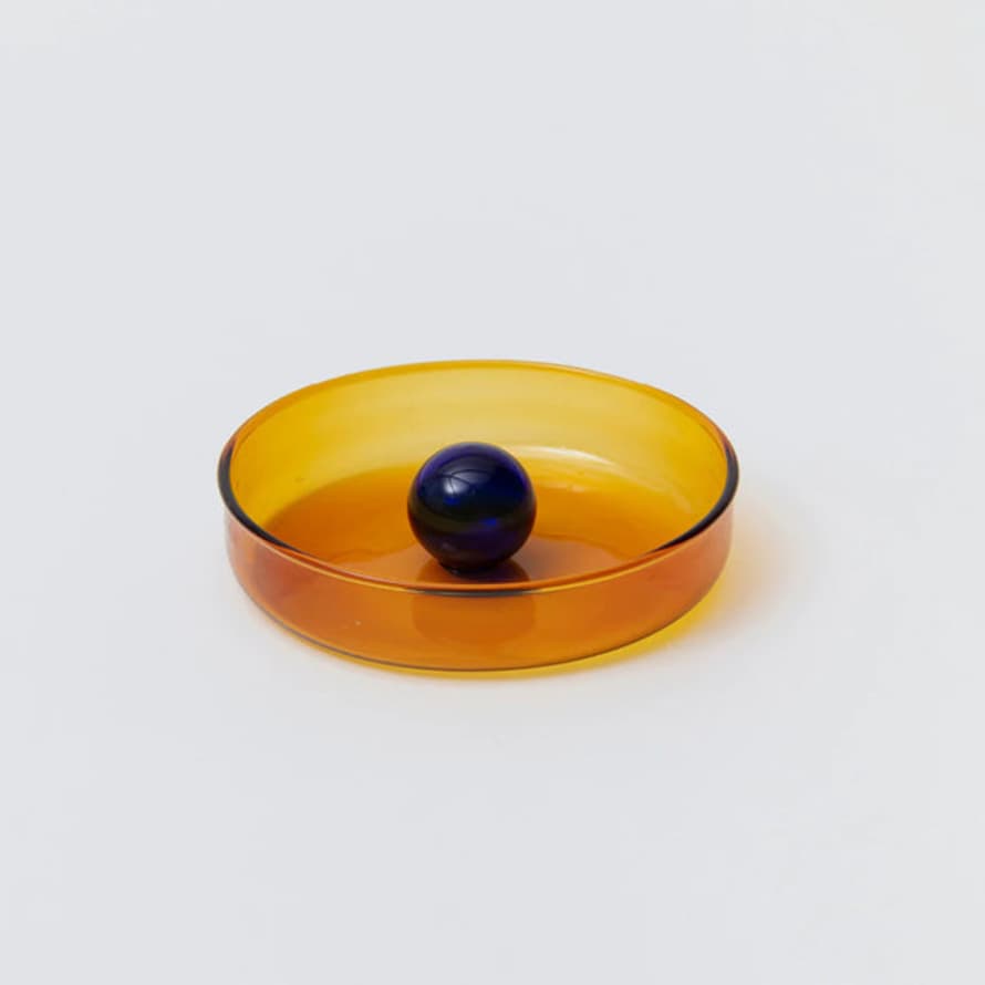 Block Design Glass Small Bubble Dish -amber & Cobalt