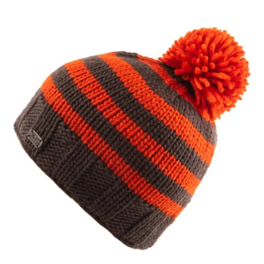 KuSan Pk2336 Bobble Hat Moss Yarn Stripe Charcoal Orange