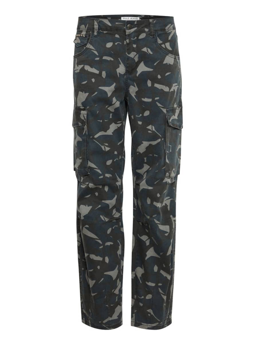 Pulz Pzlian Cargo Trousers Blue and Black Camouflage