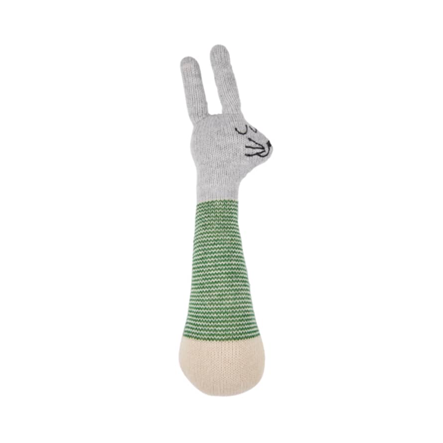 Sophie Home Rabbit Cotton Knit Rattle In Green