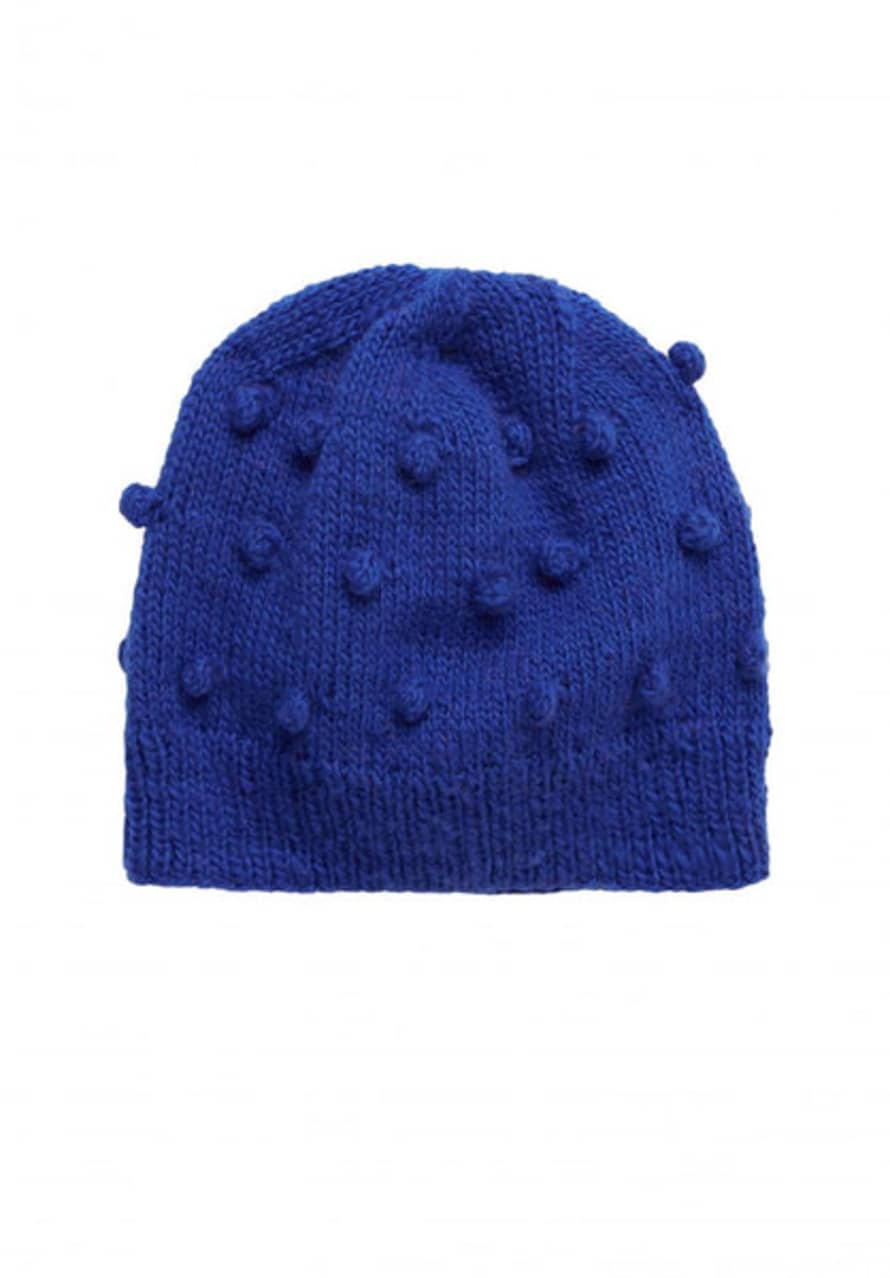 People Tree Hand Knitted Woolen Bobble Beanie Hat || Blue