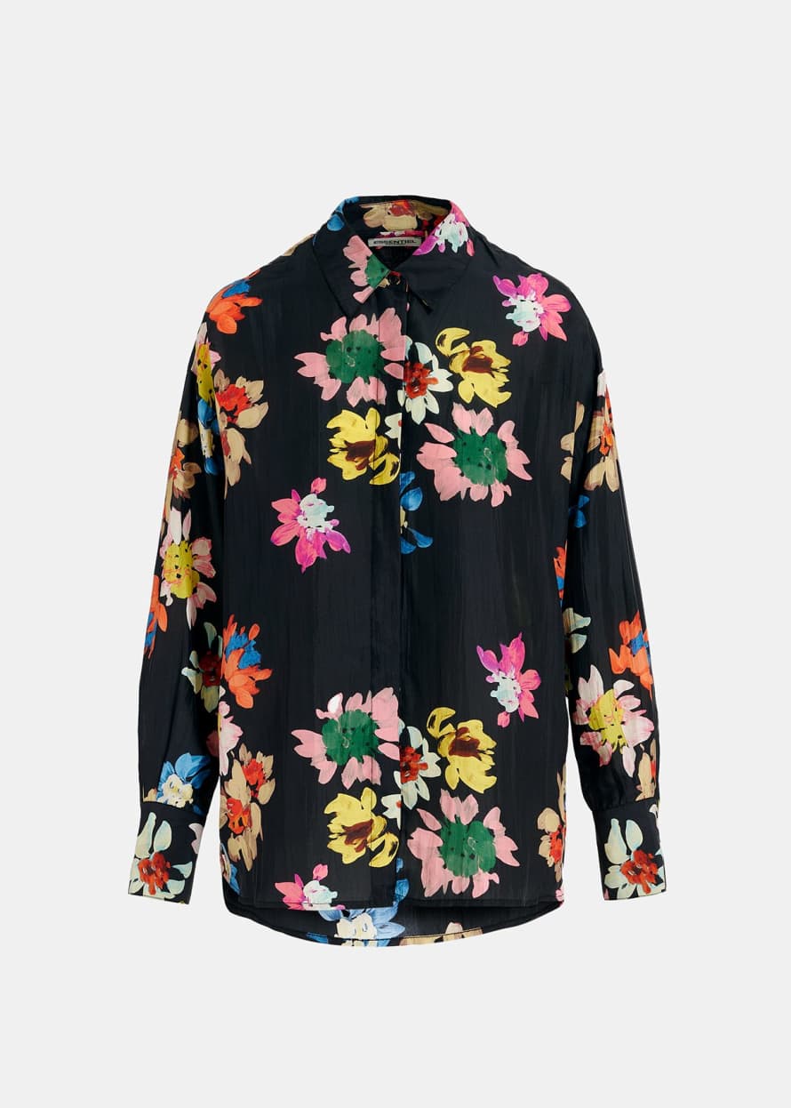 Essentiel Antwerp Black Easy Peasy Shirt with Floral Print