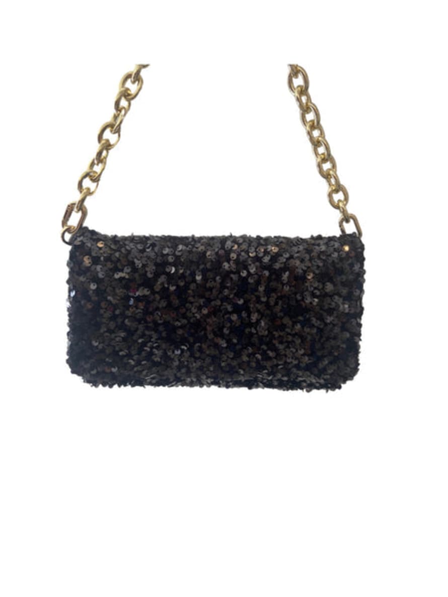 Abro Black Sequin Clutch With Gold Chain Strap