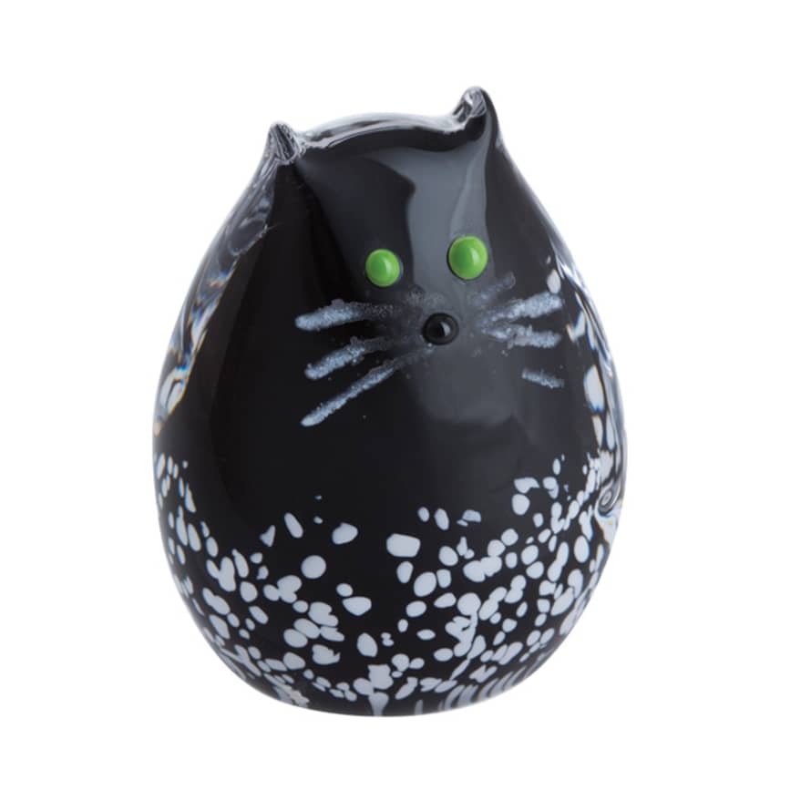 Caithness Glass Purrfect Black and White Kitten Glass Paperweight