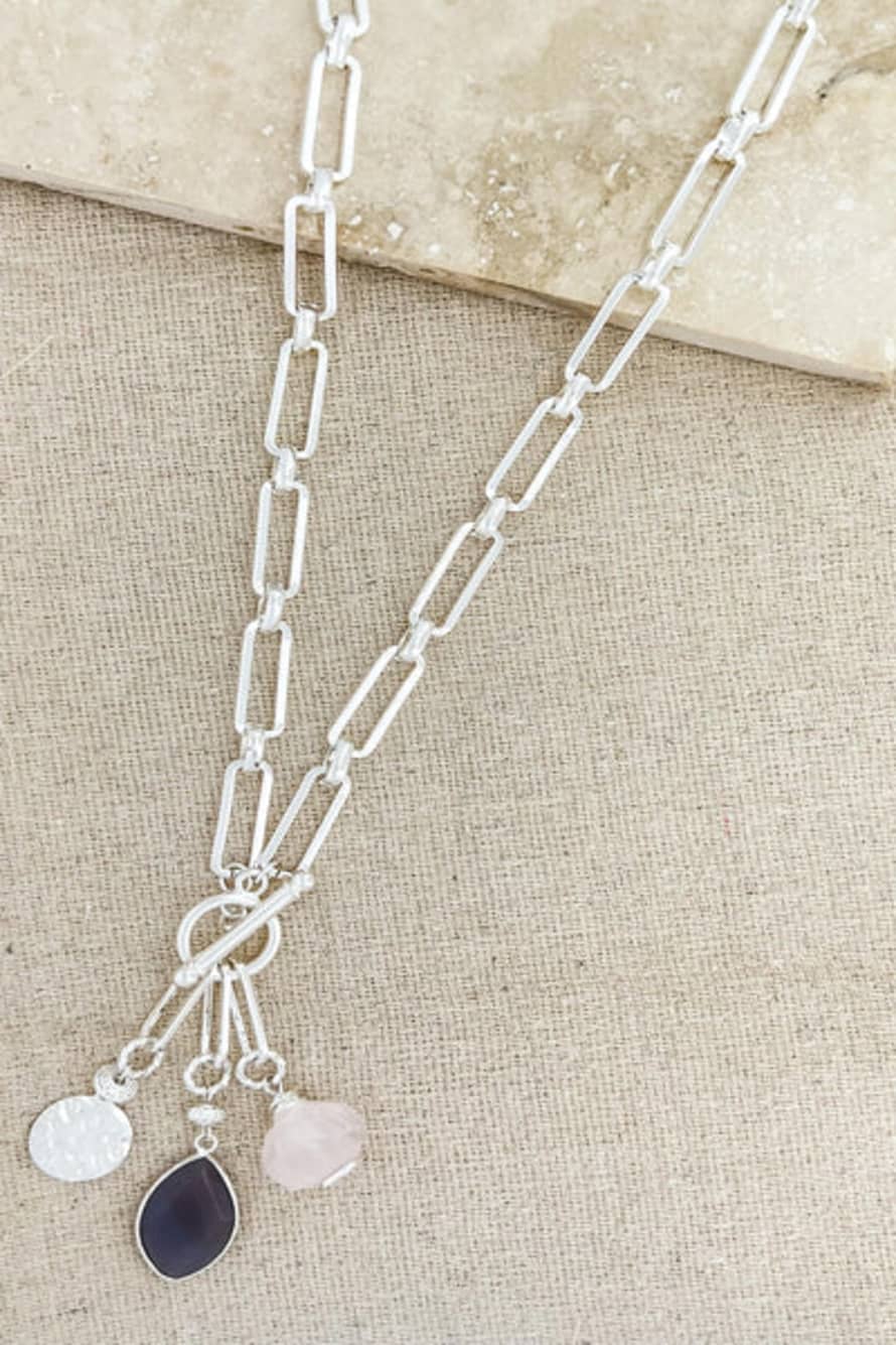 Envy Long Silver Link Necklace With Semi Precious Charms