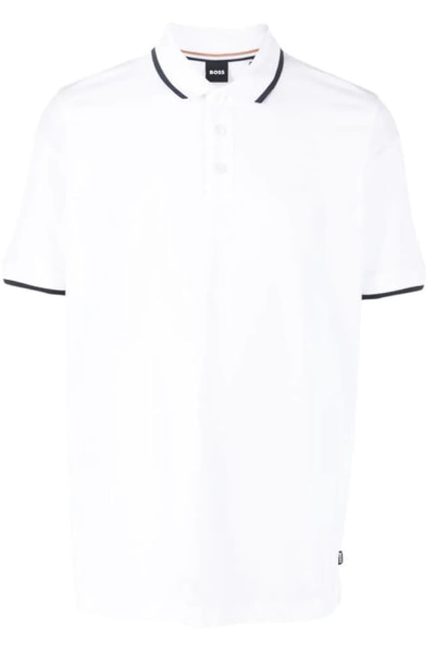 Hugo Boss Boss - Parley 190 White Logo Embossed Cotton Pique Polo Shirt 50494697 100