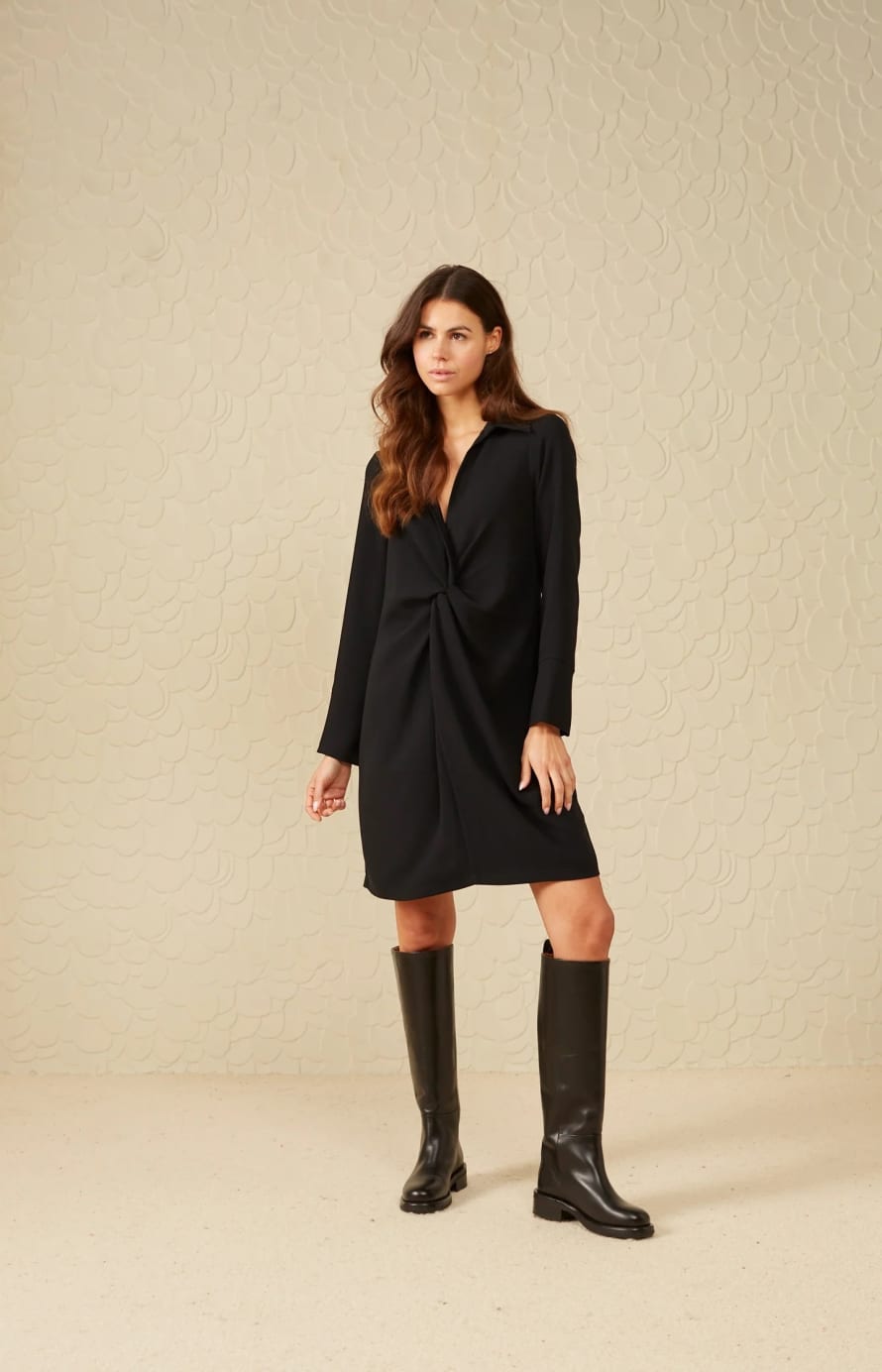 Yaya Woven Dress With Knotted Detail| Black