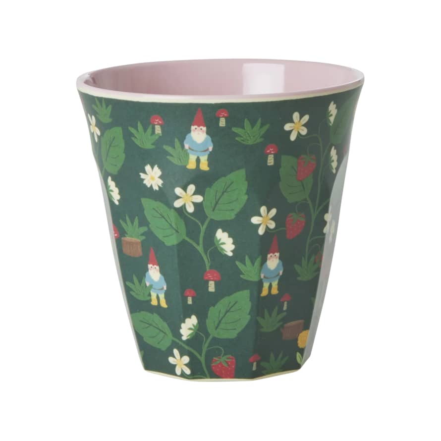 rice Melamine Cup with Green Forest Gnome Print