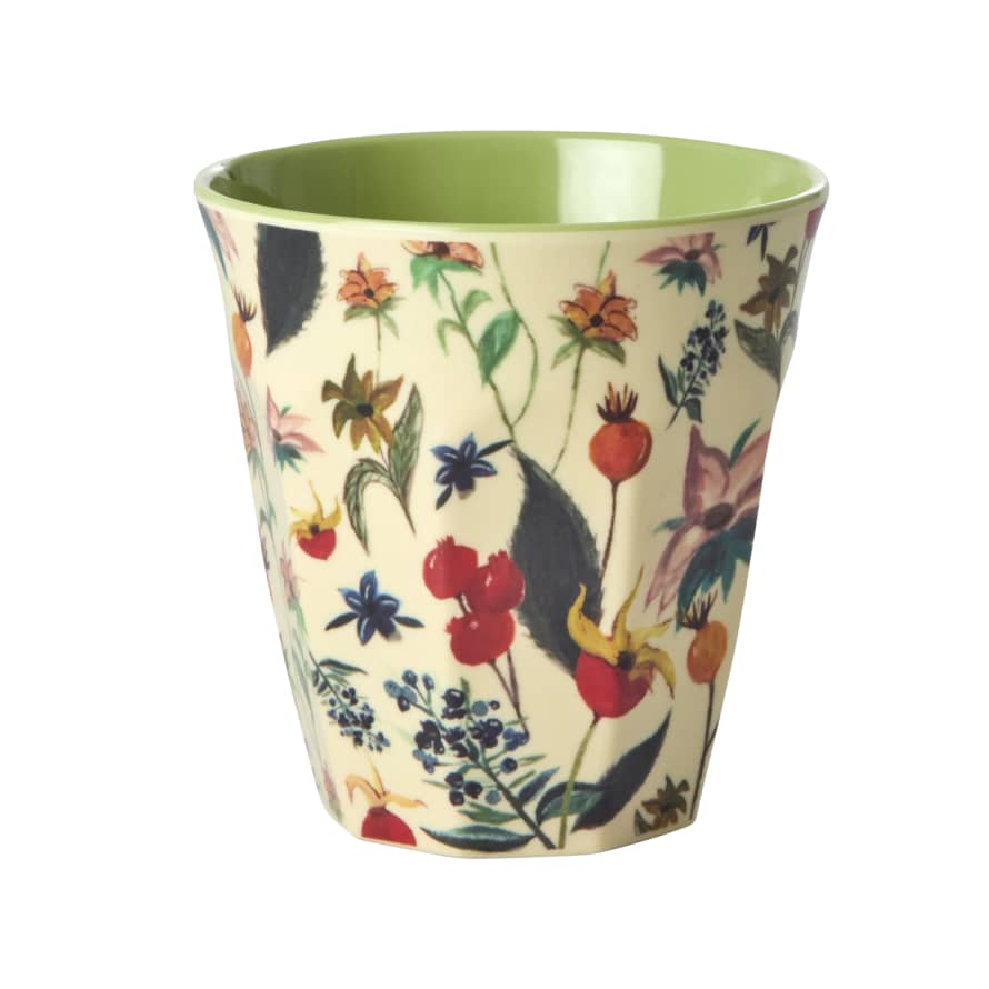 rice Melamine Cup with Green Winter Rosebuds Print