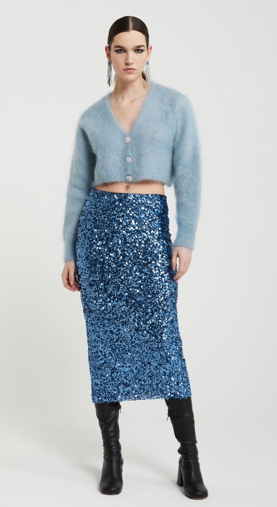 Ottod-Ame Ottod’ame Sequin Skirt In Ceruleo Tn6074