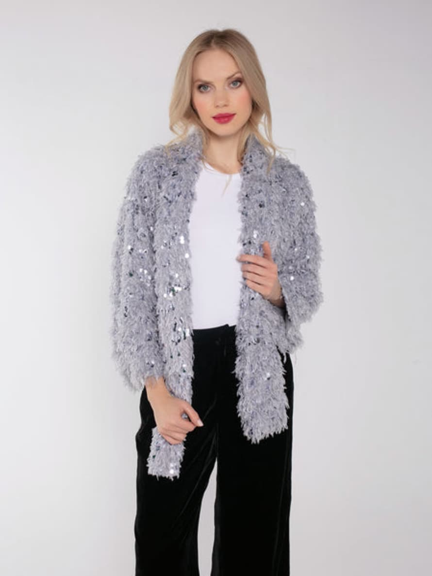 Nooki Design Harlow Sequin and Faux Fur Scarf - Grey