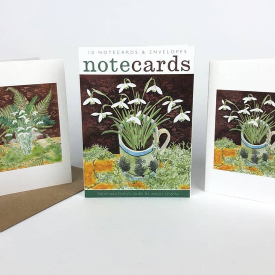 Art Angels Publishing Angie Lewin Notecards-snowdrops And Lichen/snowdrops And Fern
