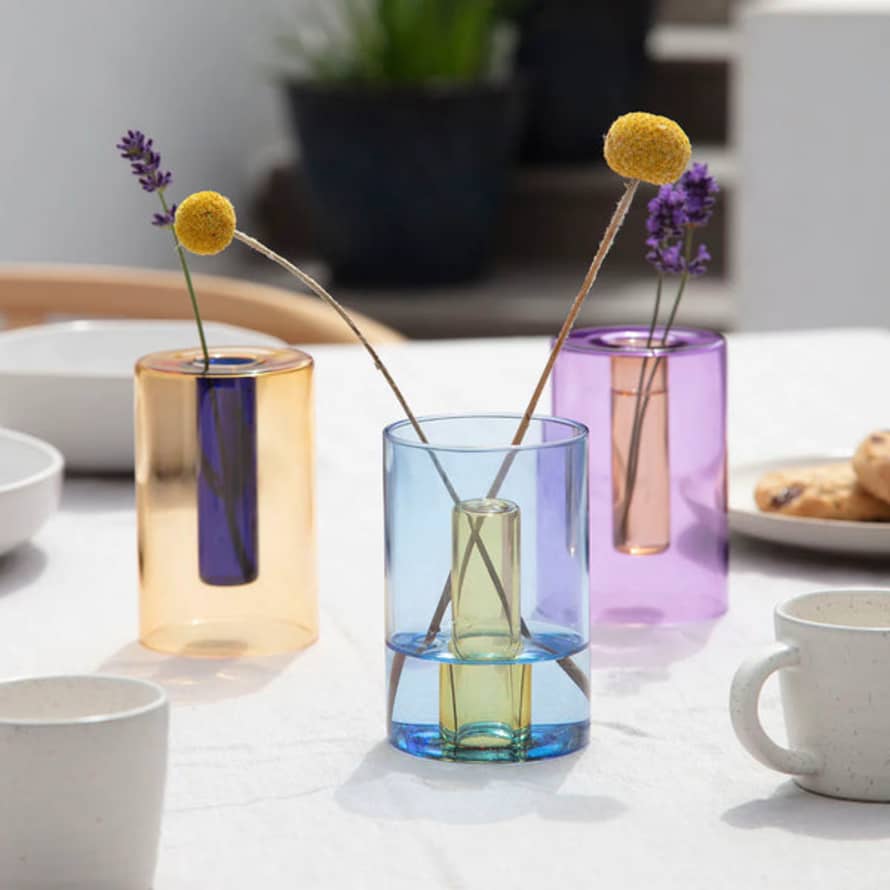 Block Design Reversible Glass Vase - Small