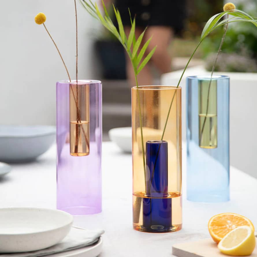 Block Design Reversible Glass Vase - Large