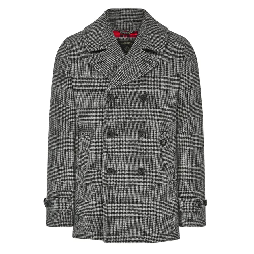 Merc London Fairford Check Pea Coat - Grey