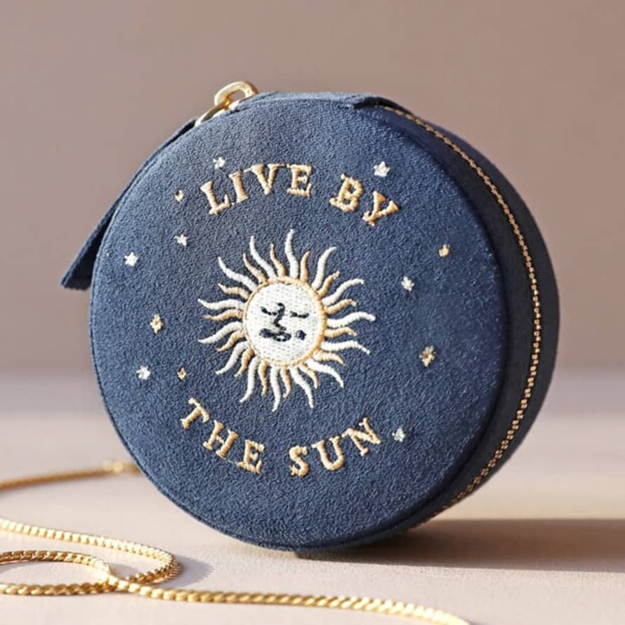 Lisa Angel Sun And Moon Embroidered Round Jewellery Case In Navy