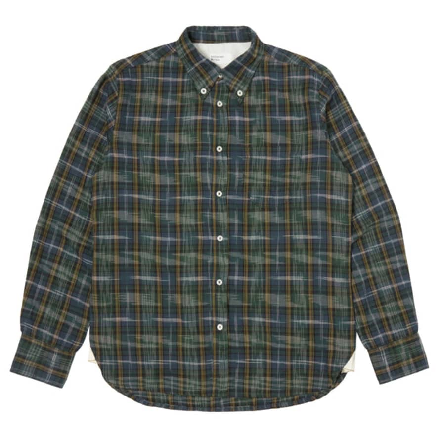 Universal Works Daybrook Shirt Ikat Twill Check Green