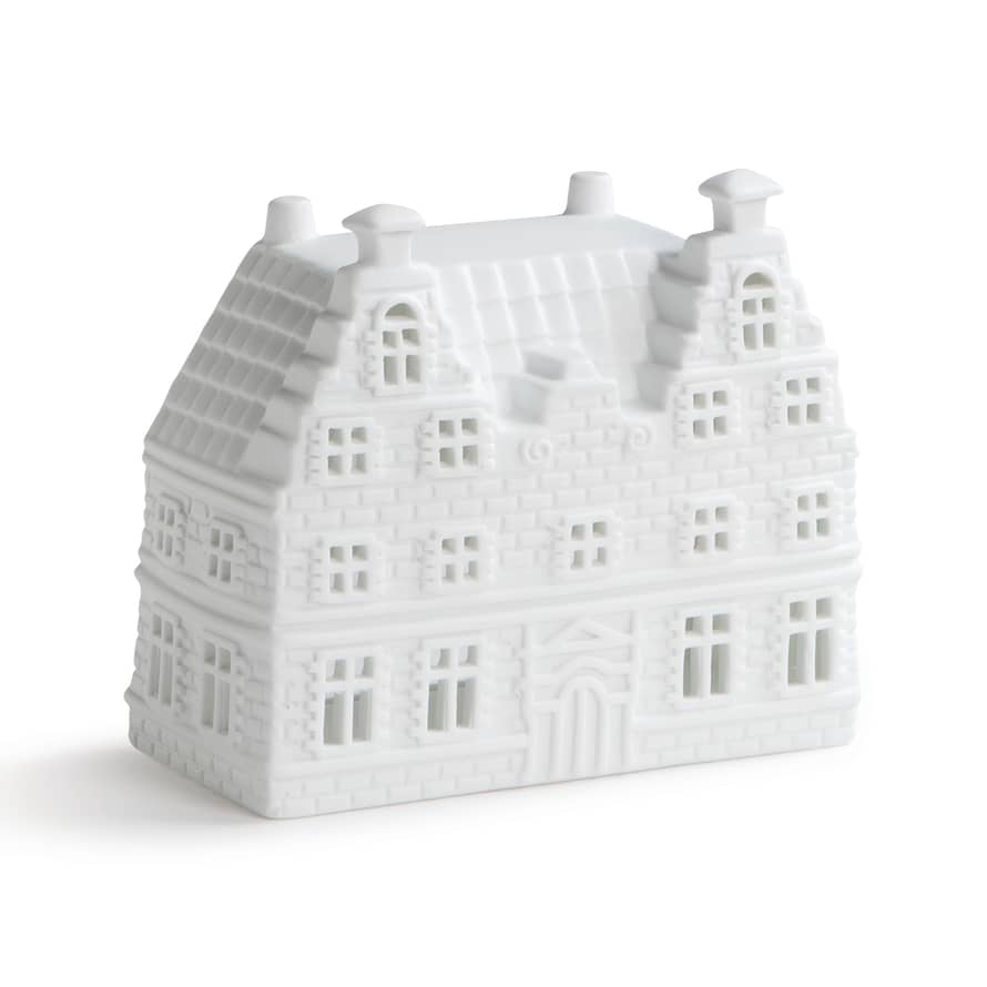&klevering LARGE WHITE AMSTERDAM CANAL HOUSE TEALIGHT HOLDER | DOUBLE FRONTED STAIRS