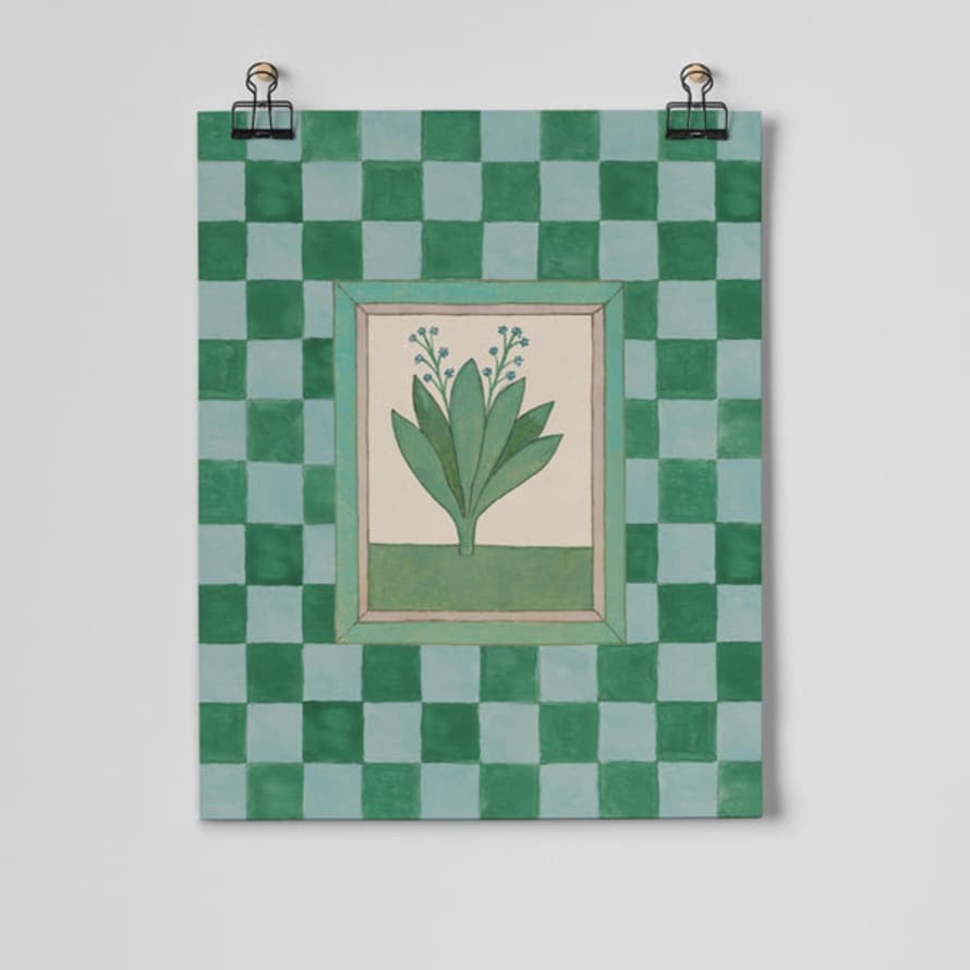 Roomy Town Book Of Herbs Green Check Fine Art Print