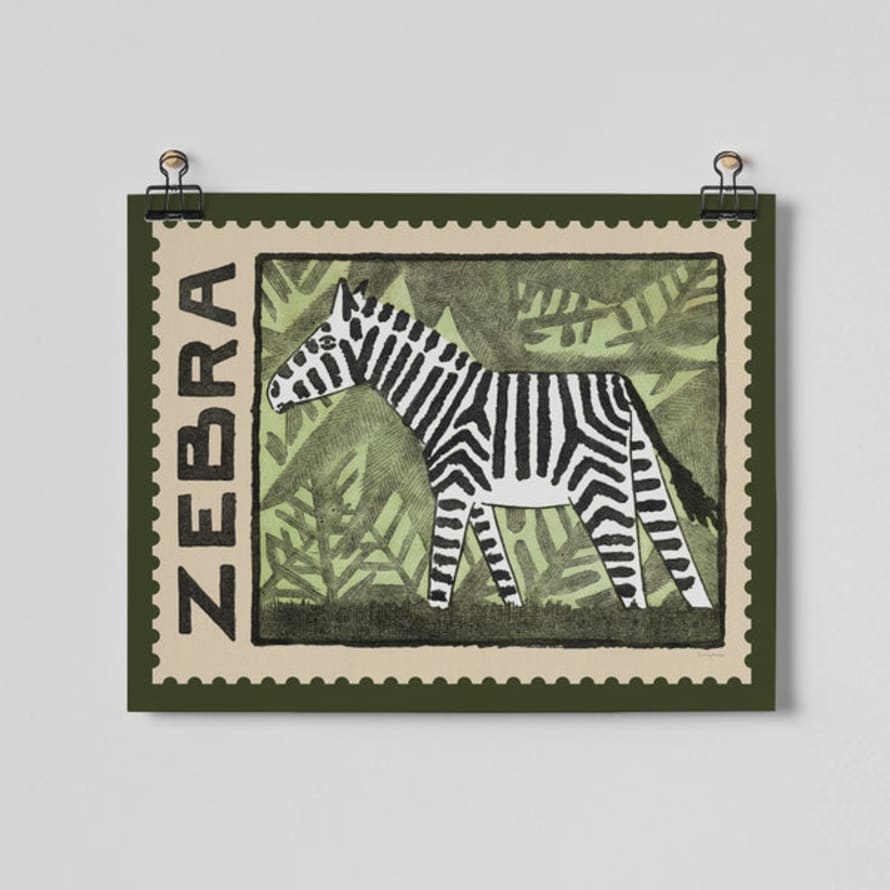 Roomy Town Zebra Vintage Stamp Fine Art Print