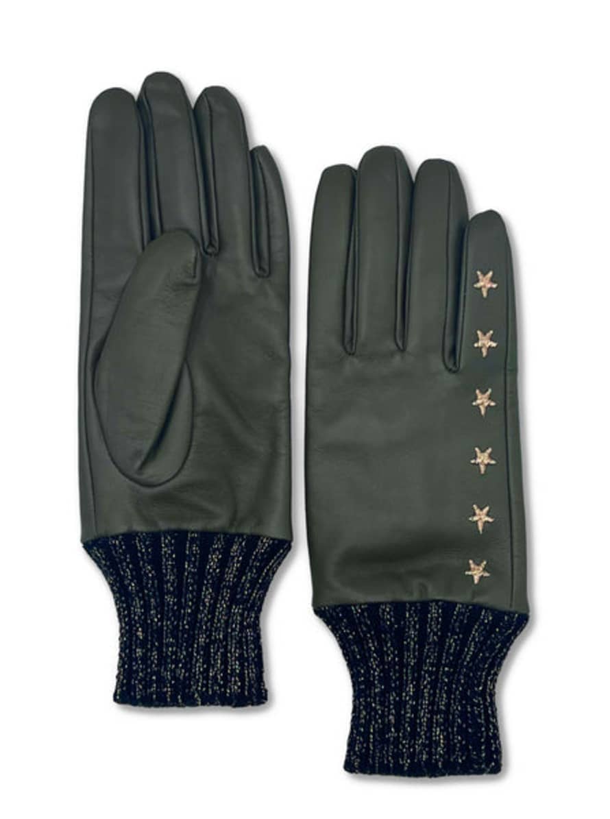 Nooki Design Elvis Star Embroidered Leather Glove Khaki