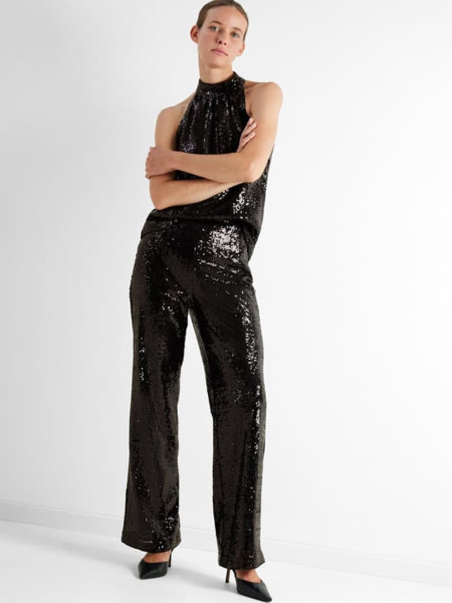 Selected Femme Slfalaia Long Sequin Trousers In Black