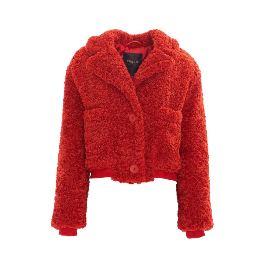 Freed Romeo Cropped Teddy Faux Fur Jacket Red 