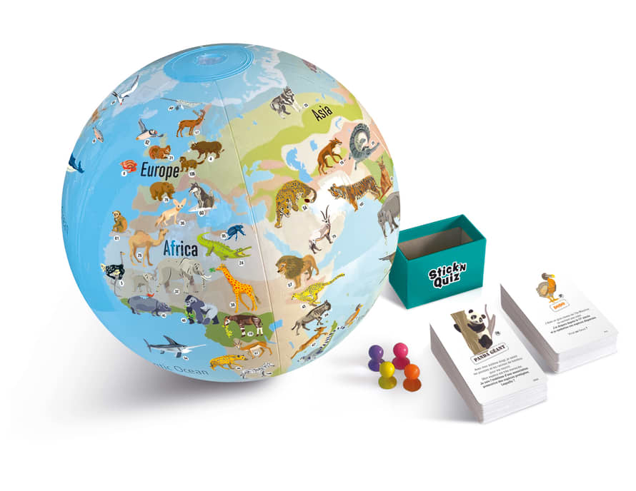 Bass et bass Stick and Quiz Mission Inflatable Globe Animals Board  Game