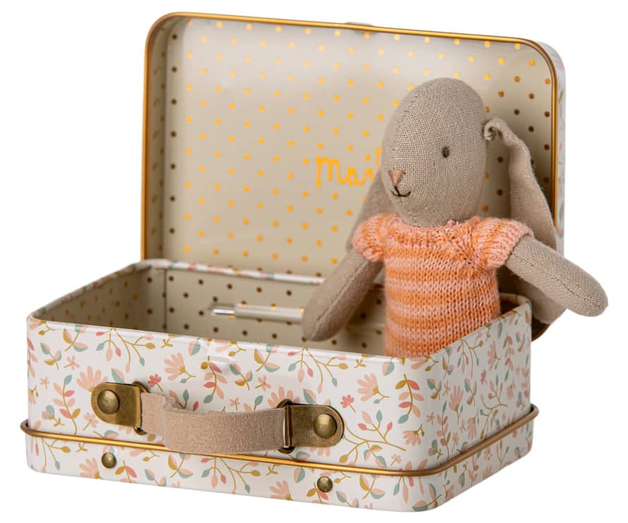 Maileg  Micro Bunny In Suitcase Orange & Pink
