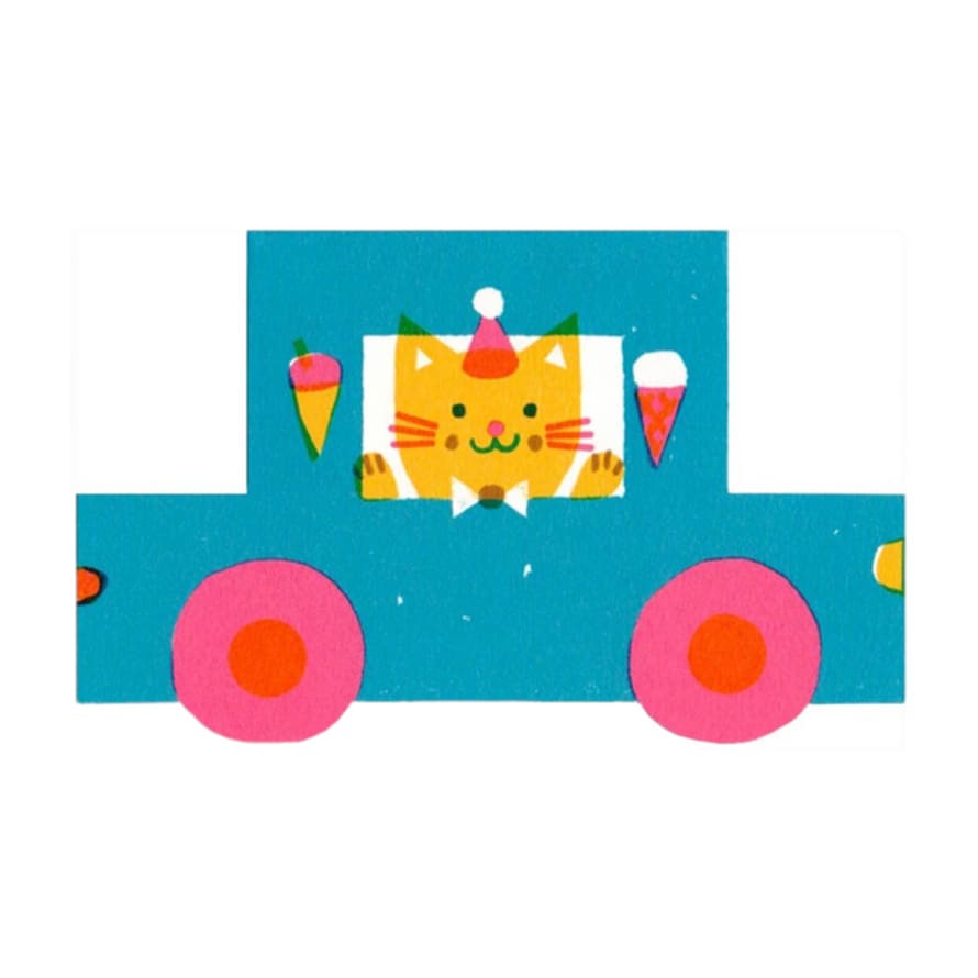The Printed Peanut Birthday Card Die Cut Party Cat Little Blue Car