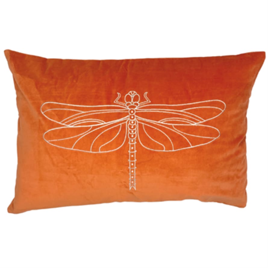 ByRoom Orange Dragonfly Cotton Velvet Cushion