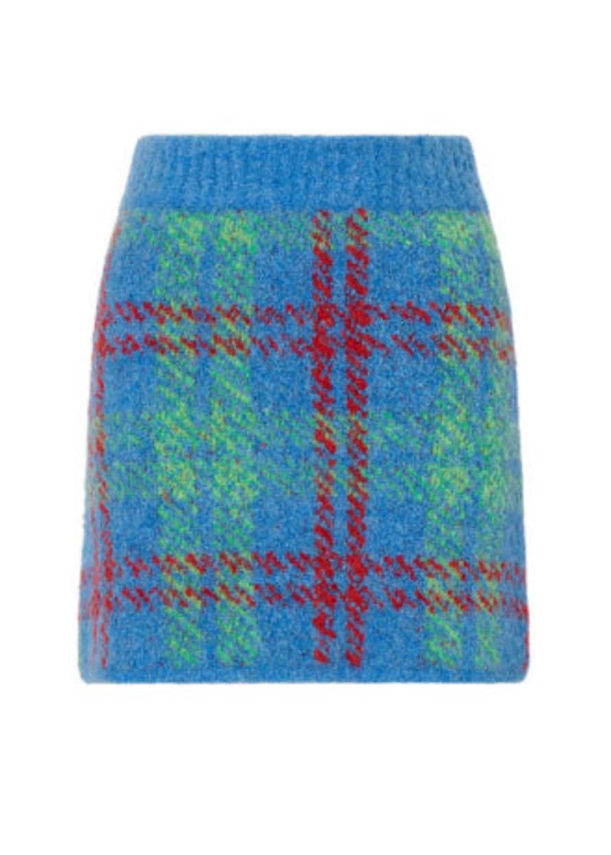 KITRI Susan Blue Check Boucle Knit Mini Skirt