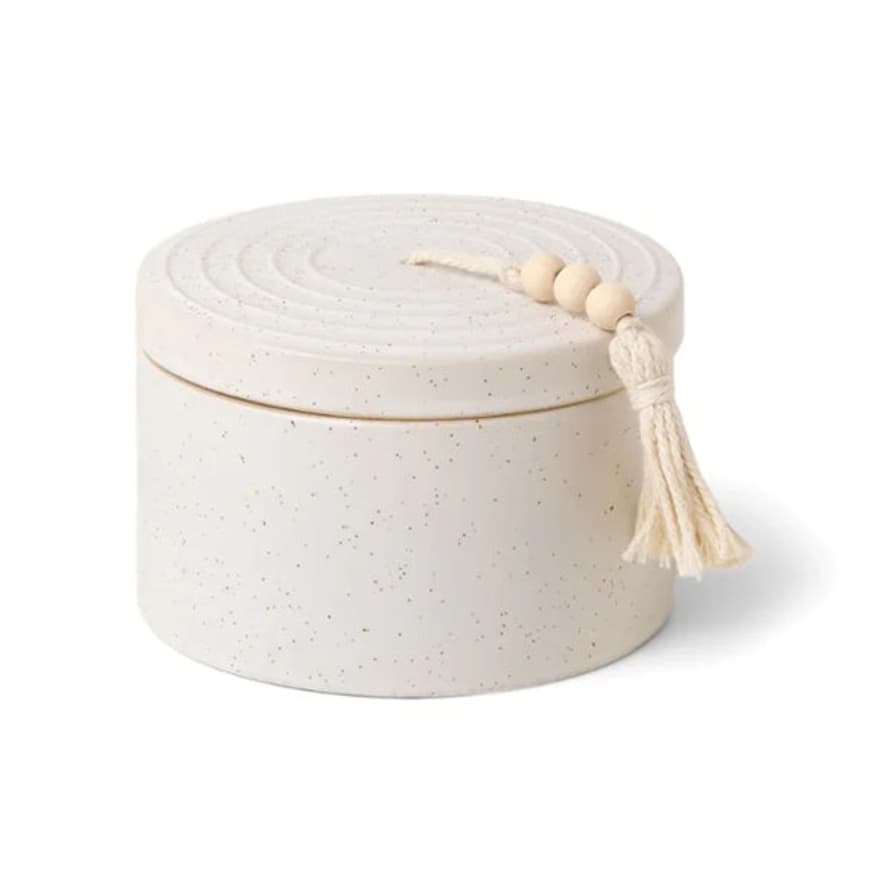 Paddy Wax Cypress & Fir Ceramic Candle with Lid & Beaded Hand Tag 10oz/ 283g- White Speckled