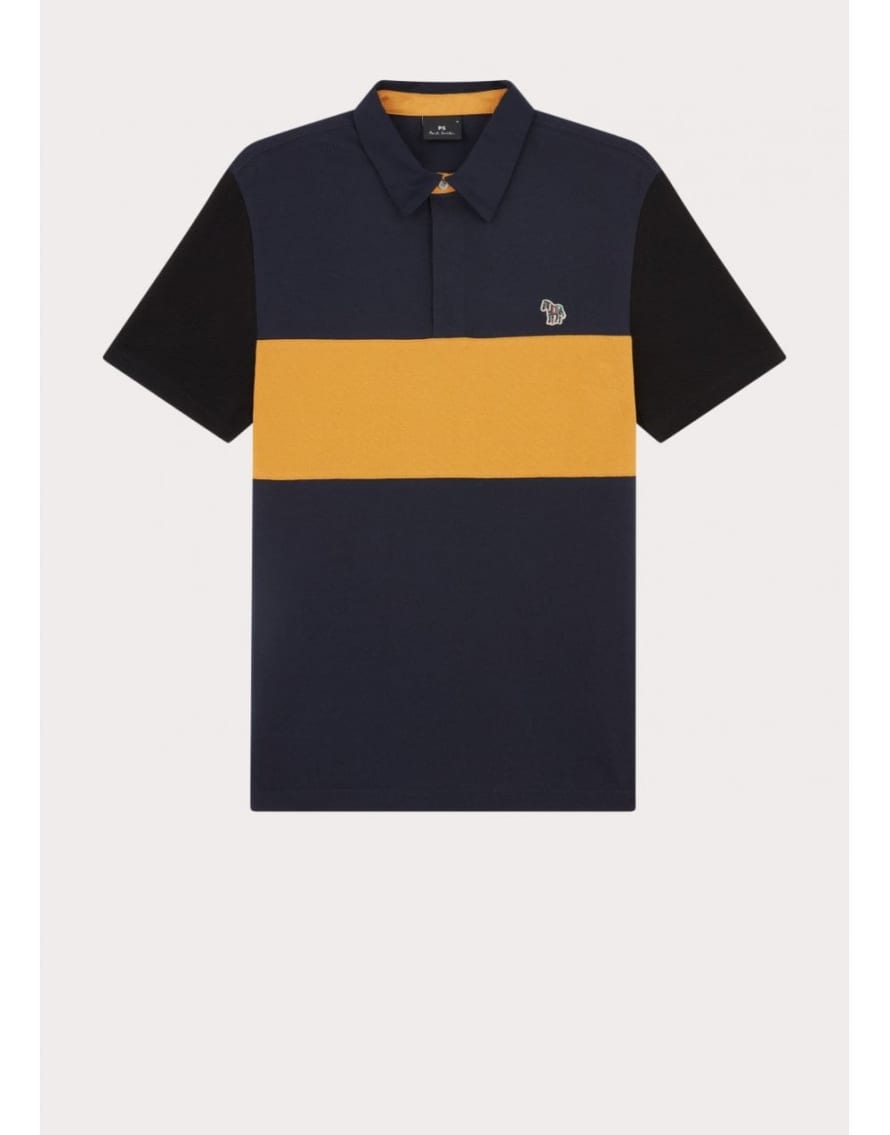 Paul Smith Ps Block Stripe Short Sleeve Polo Shirt Col: Navy/ Mustard,