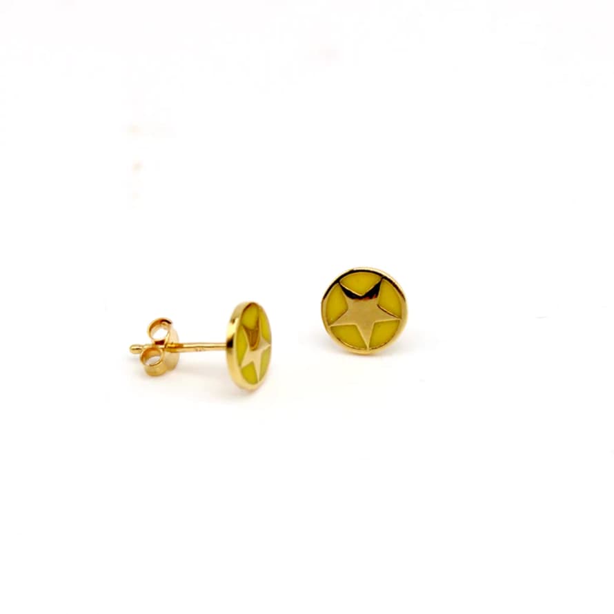 Lime Tree Design Enamel Star Stud Earrings Gold Vermeil - Yellow