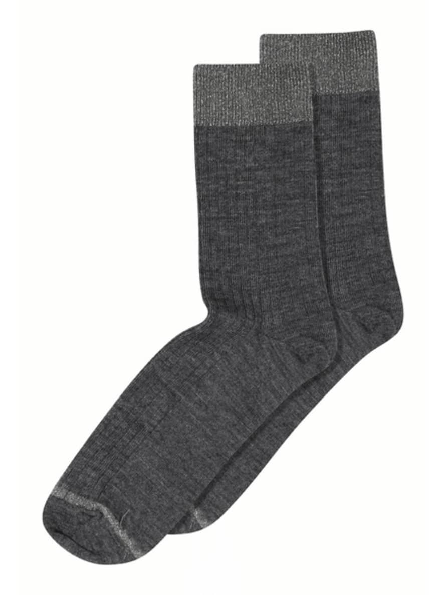 mp Denmark Erina Wool Rib Socks - Dark Grey Melange