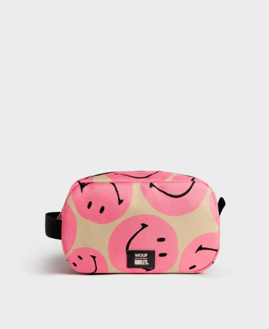 Wouf Large Pink Smiley Toiletry Bag