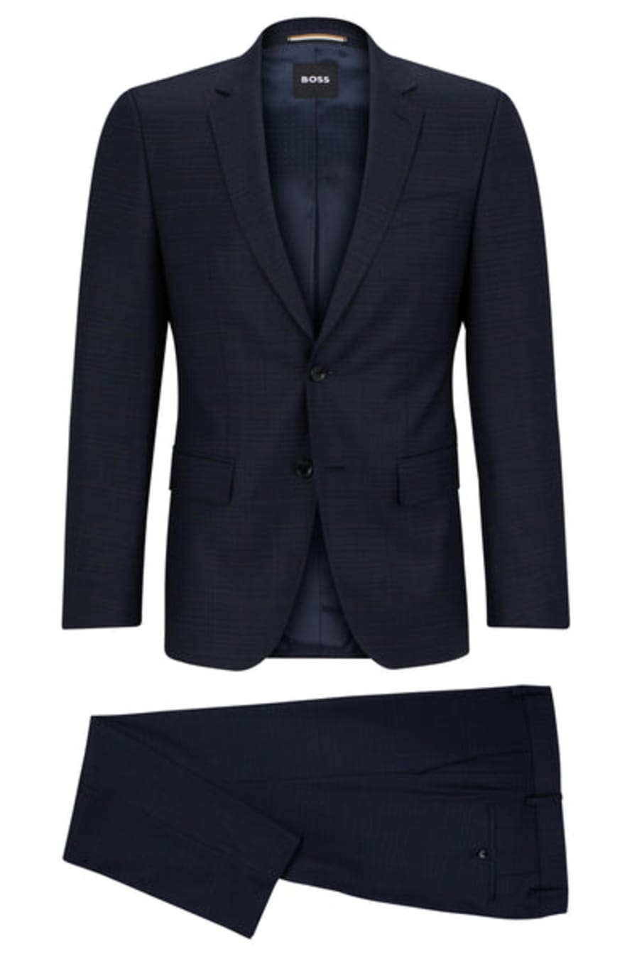 Hugo Boss Boss - H-huge-2pcs-224 Dark Blue Slim Fit Suit In Checked Stretch Wool 50502427 404