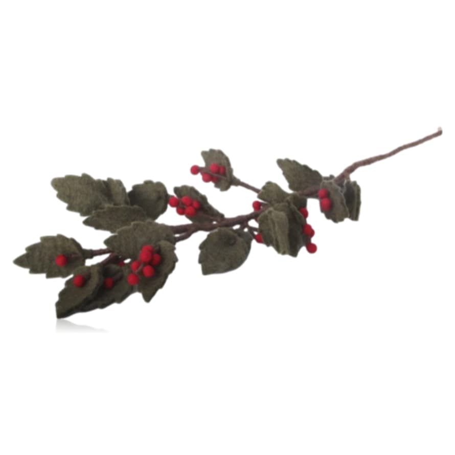 Gry and Sif Felt Holly Branch with Red Berries Large
