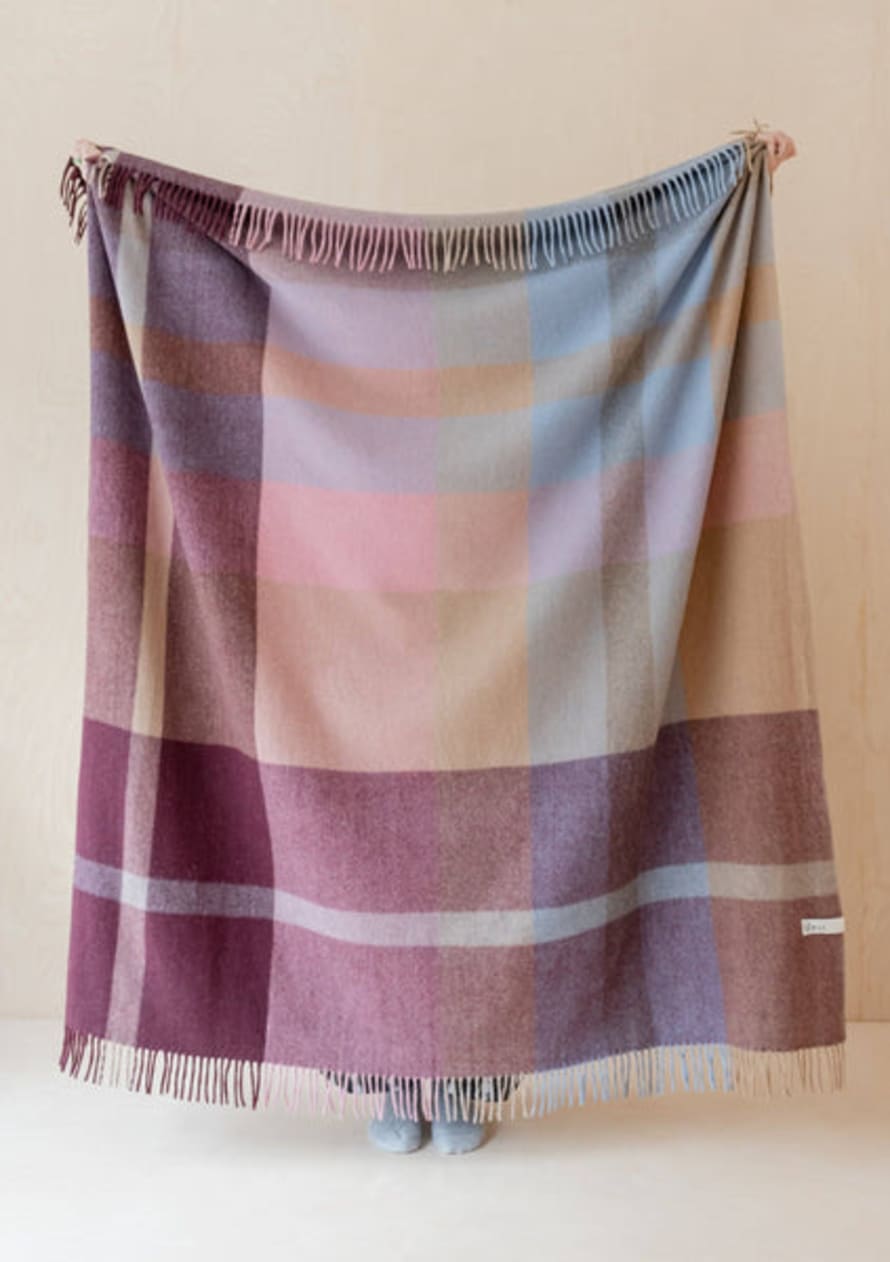 TBCo Recycled Wool Blanket In Berry Oversized Patchwork Check