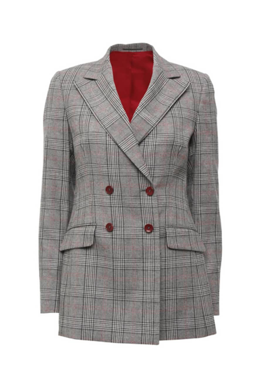 Anna James Double Breasted Prince of Wales Black & White Check Wool Blazer