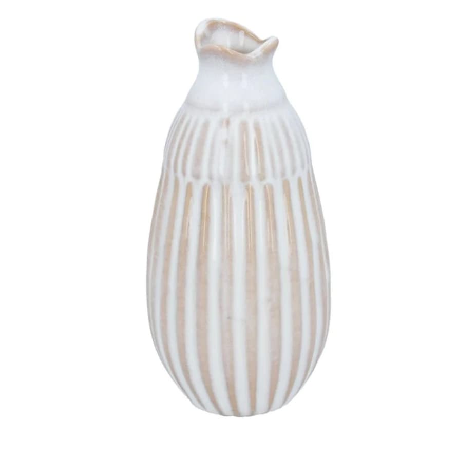 Gisela Graham White Ceramic Ribbed Funnel Neck Vase