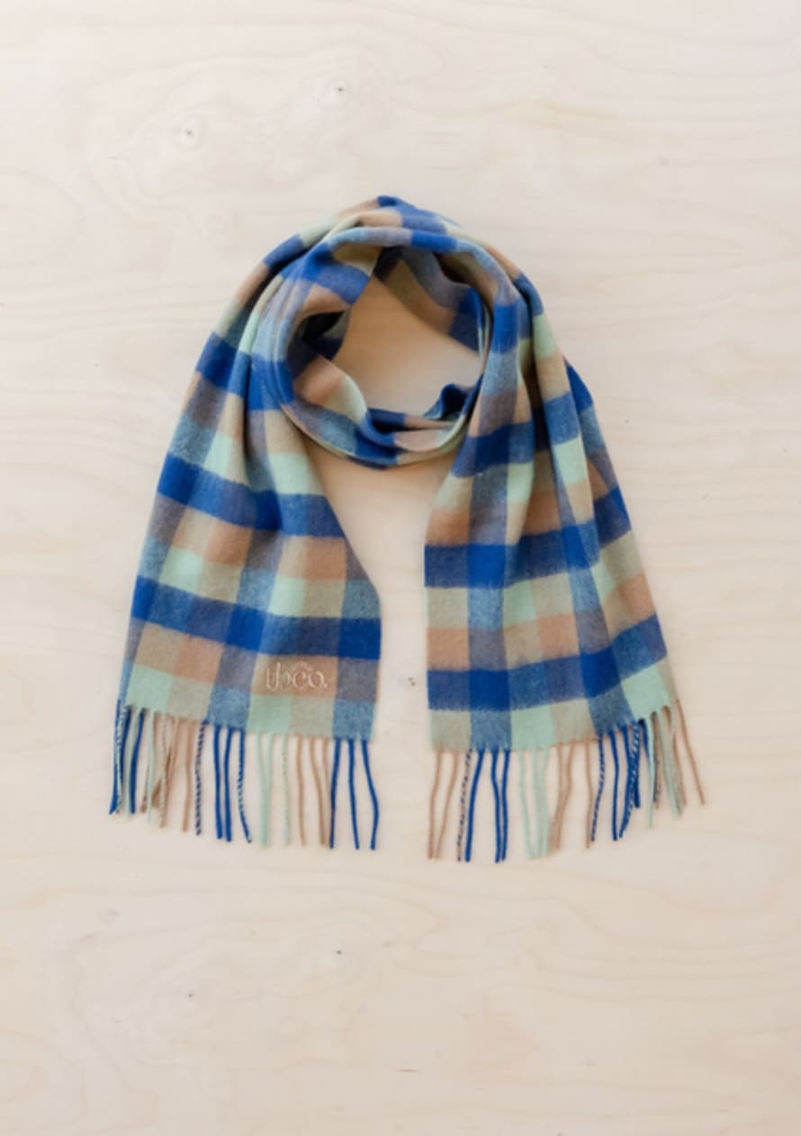 TBCo Lambswool Kids Scarf In Blue Multi Gingham