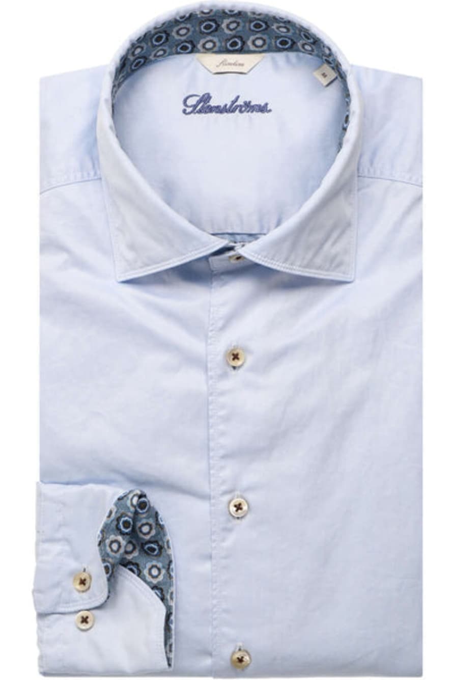 Stenstroms - Casual Slimline Fit Sky Blue Shirt With Contrast Details 7747210526100