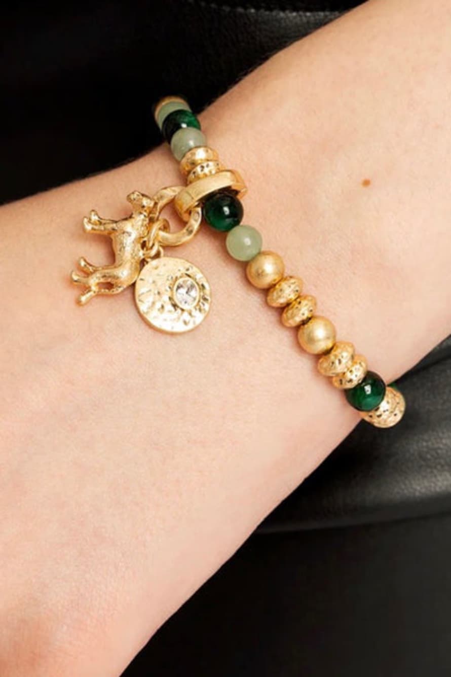 Bibi Bijoux Green Majesty Lioness Charm Bracelet