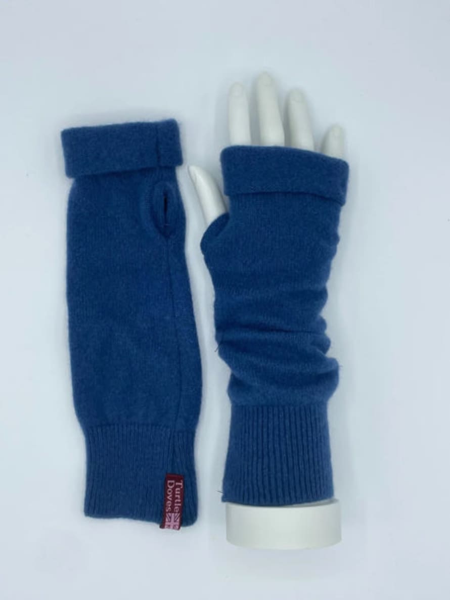 Turtle Doves Blue Cashmere Fingerless Gloves Option 2