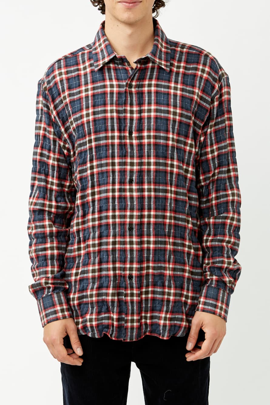 Parages Grey Red Checks Crinkle Shirt