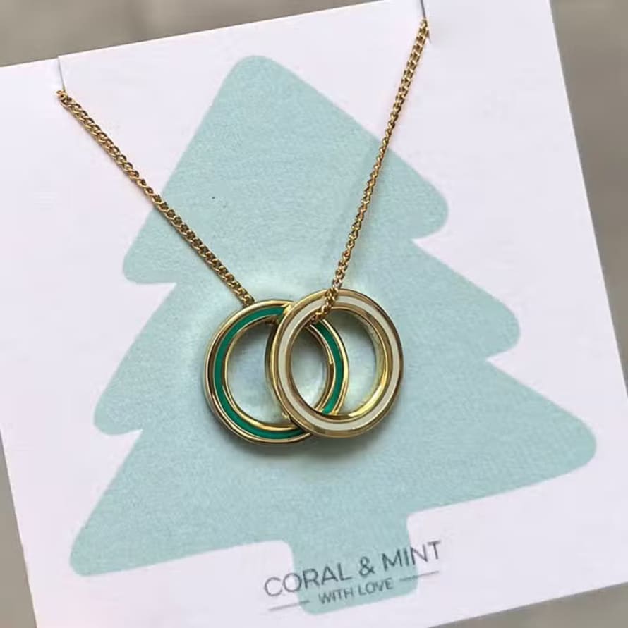 Coral & Mint Gold Double Eternity Necklace with Mint Green Enamel