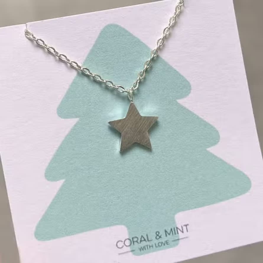 Coral & Mint Silver Star Necklace